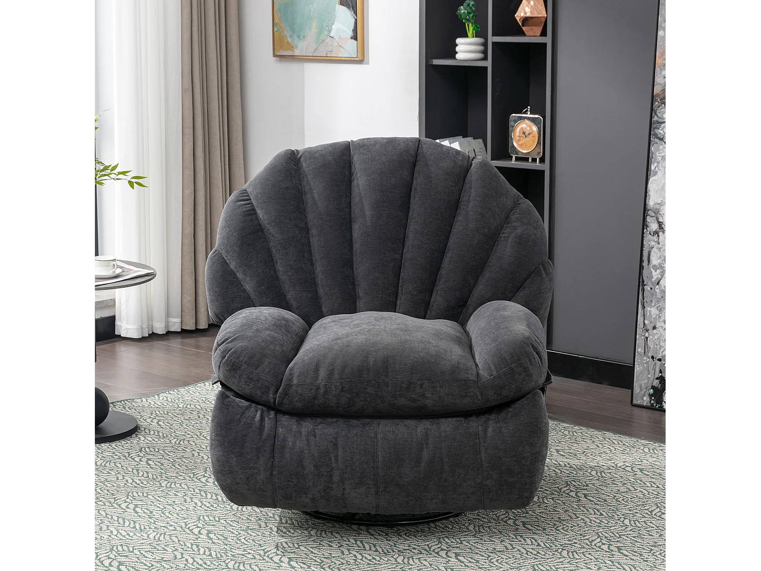 360° drehbarer Massagesessel mit 2 Taschen – Stoffgepolsterter Entspannungssessel – Grau