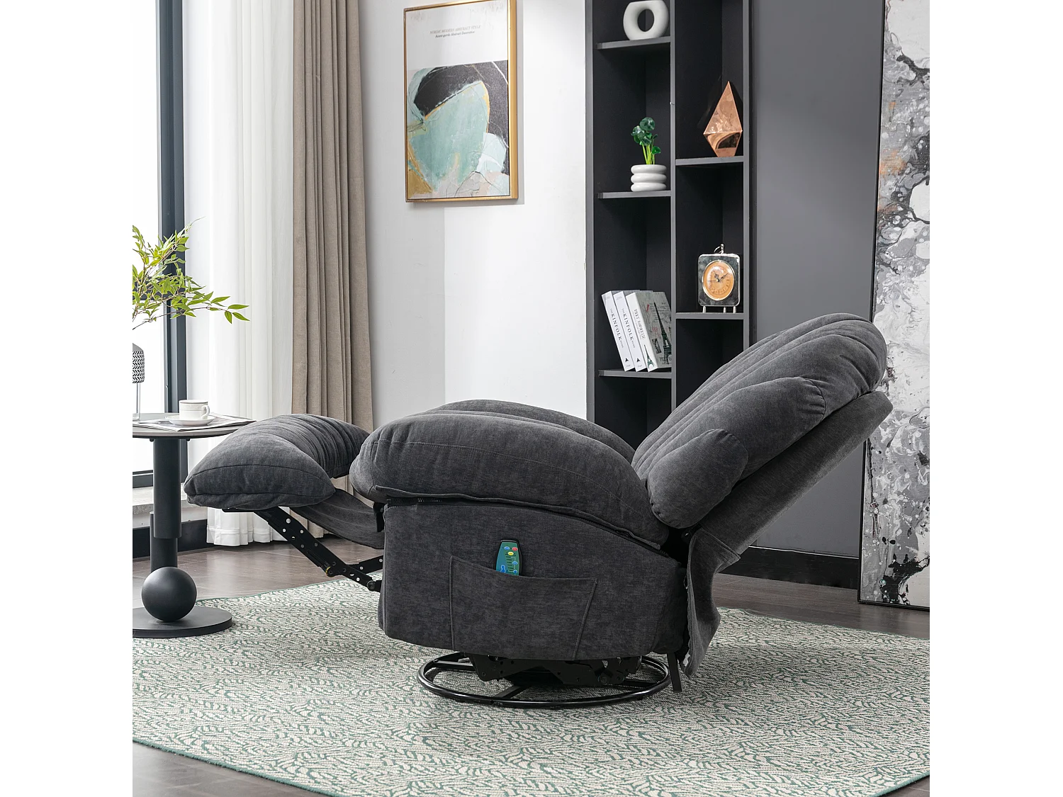 360° drehbarer Massagesessel mit 2 Taschen – Stoffgepolsterter Entspannungssessel – Grau