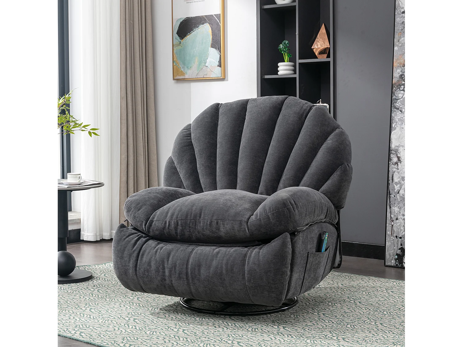 360° drehbarer Massagesessel mit 2 Taschen – Stoffgepolsterter Entspannungssessel – Grau