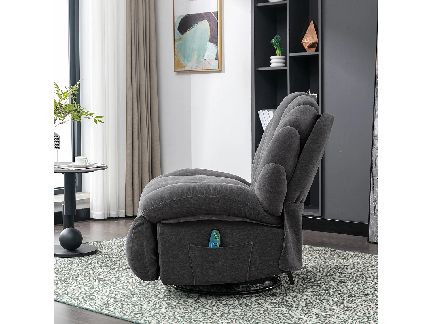 360° drehbarer Massagesessel mit 2 Taschen – Stoffgepolsterter Entspannungssessel – Grau