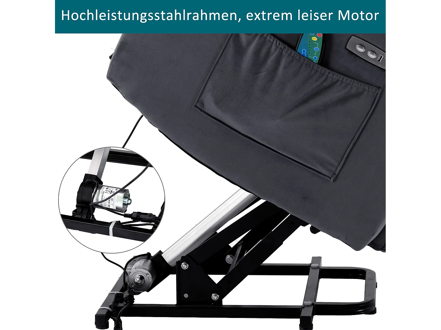 Cadeira de relaxamento elétrica com função de massagem, poltrona reclinável 160°, estofada em tecido cinza