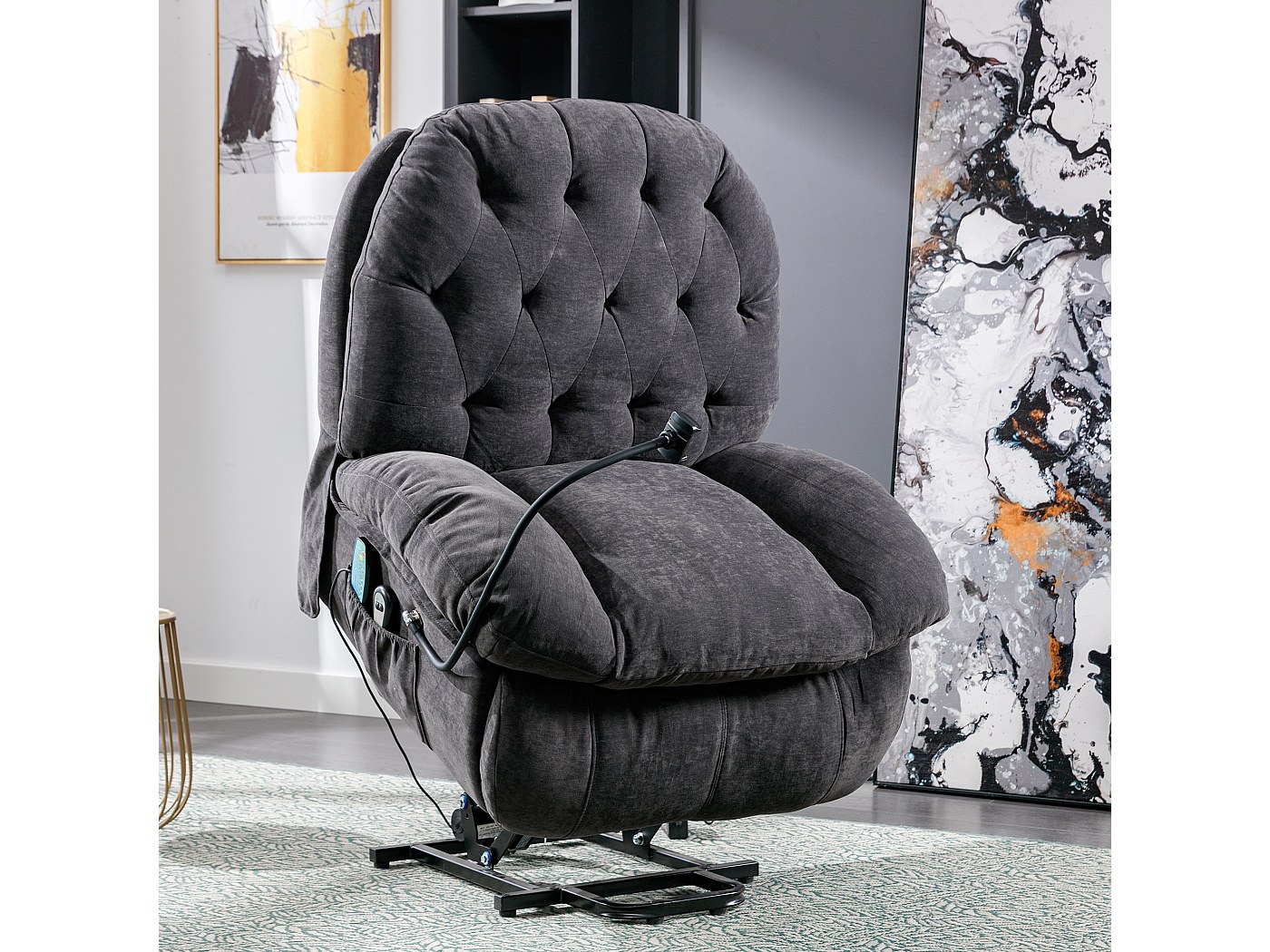 Fauteuil Relax électrique Velours Noir Avec Aide Au Levage - Inclinable Manuellement Jusqu'à 135°