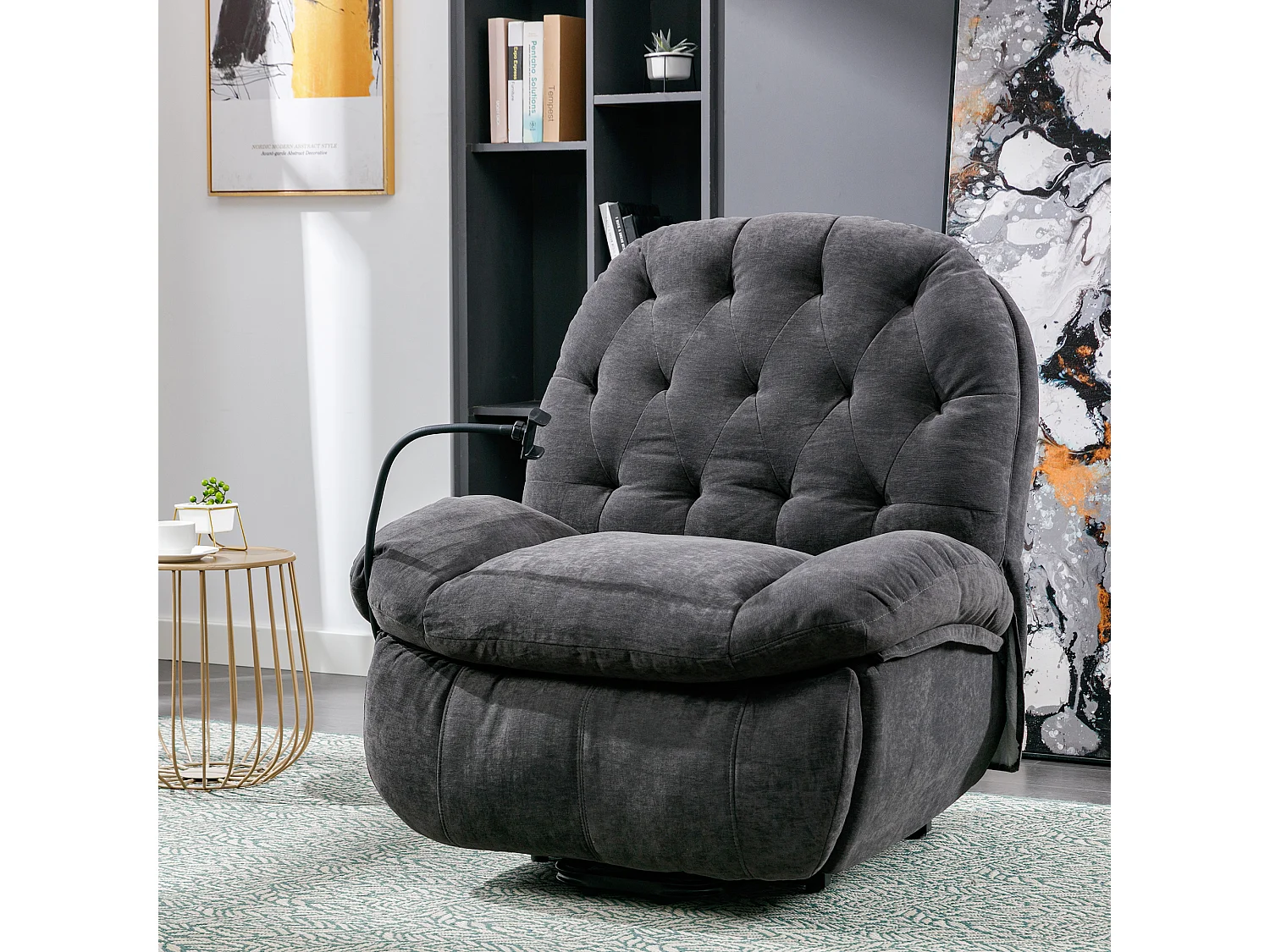 Fauteuil de relaxation électrique en tissu avec support pour téléphone portable, chaise de massage inclinable en tissu, gris