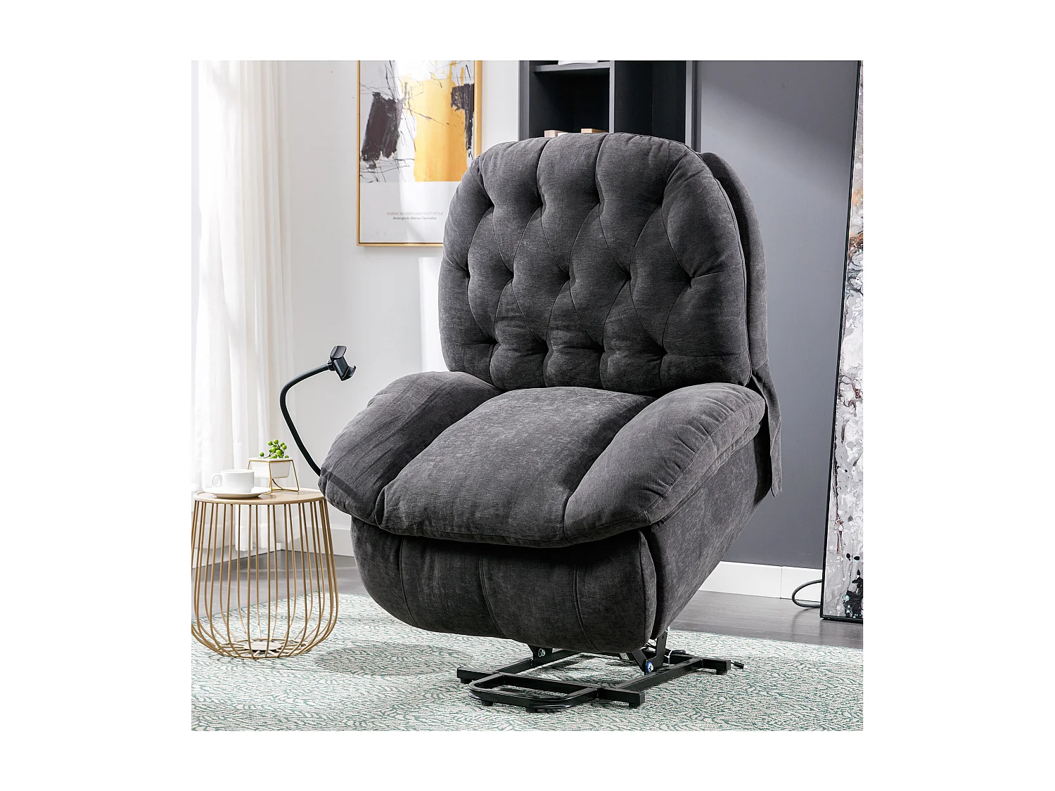 Fauteuil de relaxation électrique en tissu avec support pour téléphone portable, chaise de massage inclinable en tissu, gris