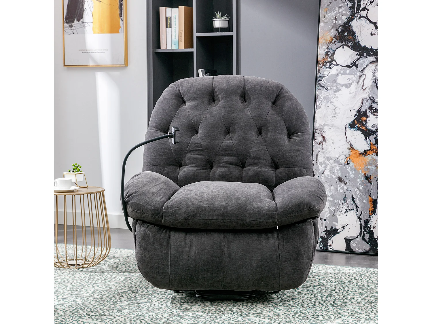 Fauteuil de relaxation électrique en tissu avec support pour téléphone portable, chaise de massage inclinable en tissu, gris