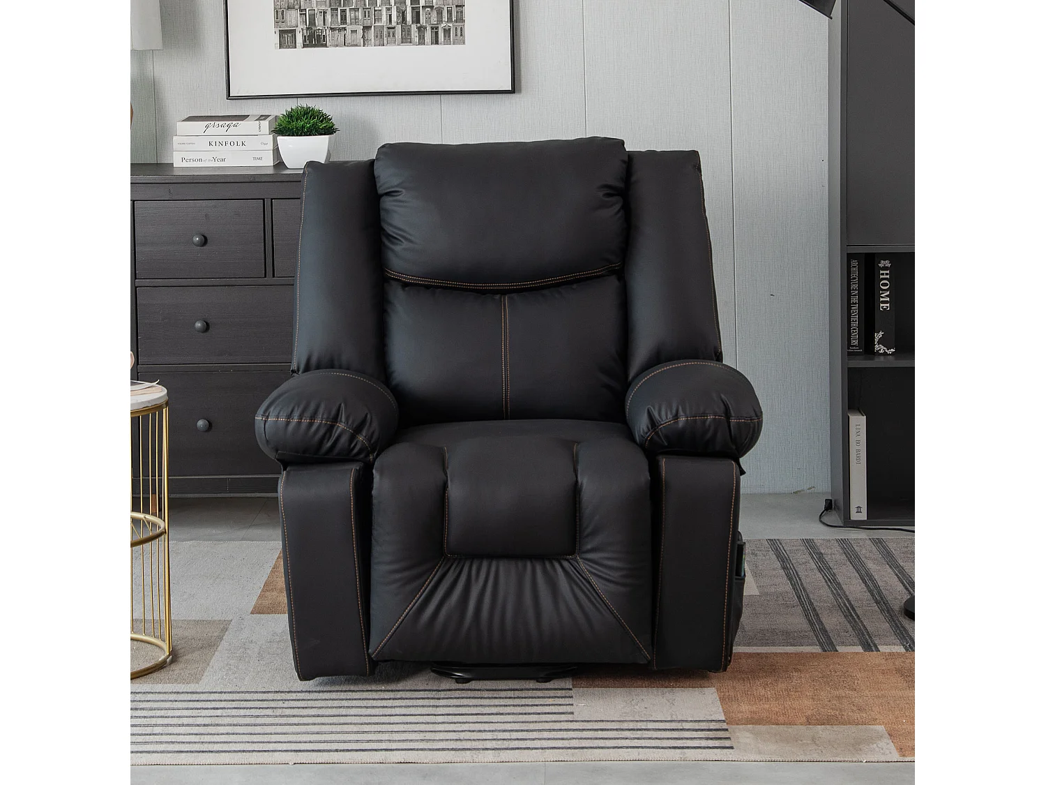 Cadeira de massagem elétrica confortável com 2 bolsos e 2 porta-copos - Massagem e Aquecimento - Couro PU - Preto