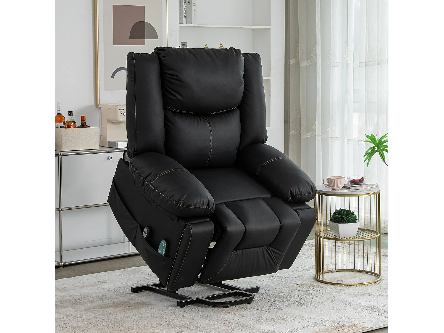 Cadeira de massagem elétrica confortável com 2 bolsos e 2 porta-copos - Massagem e Aquecimento - Couro PU - Preto