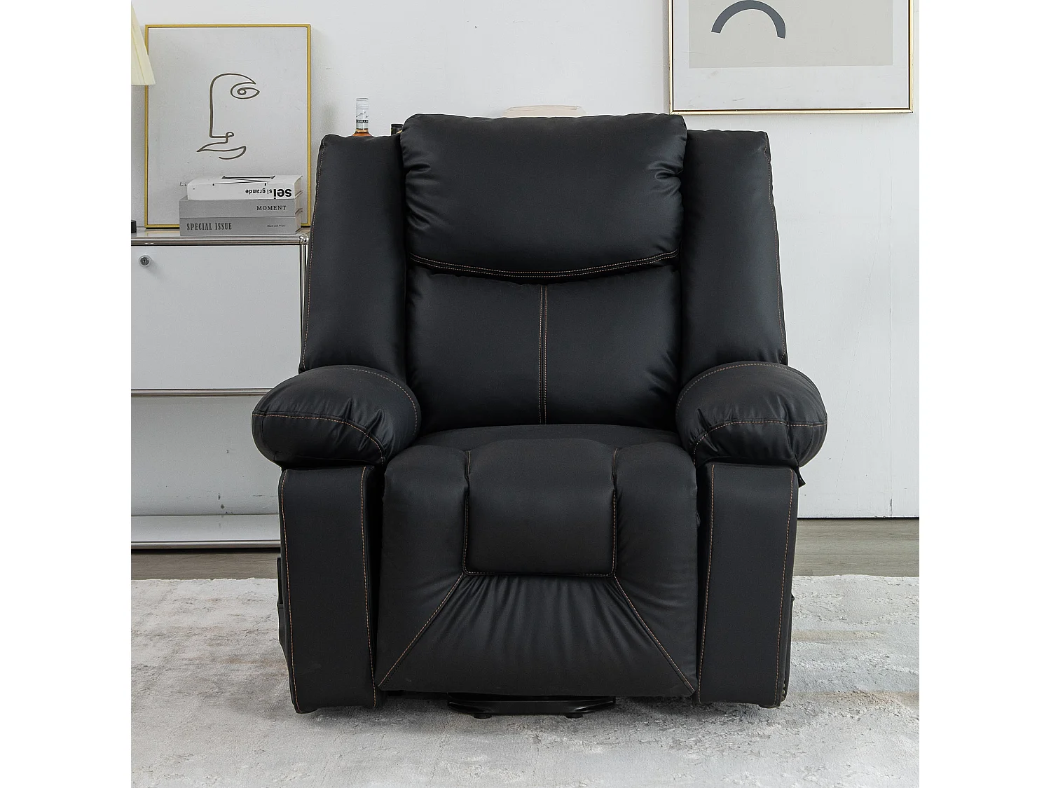 Cadeira de massagem elétrica confortável com 2 bolsos e 2 porta-copos - Massagem e Aquecimento - Couro PU - Preto