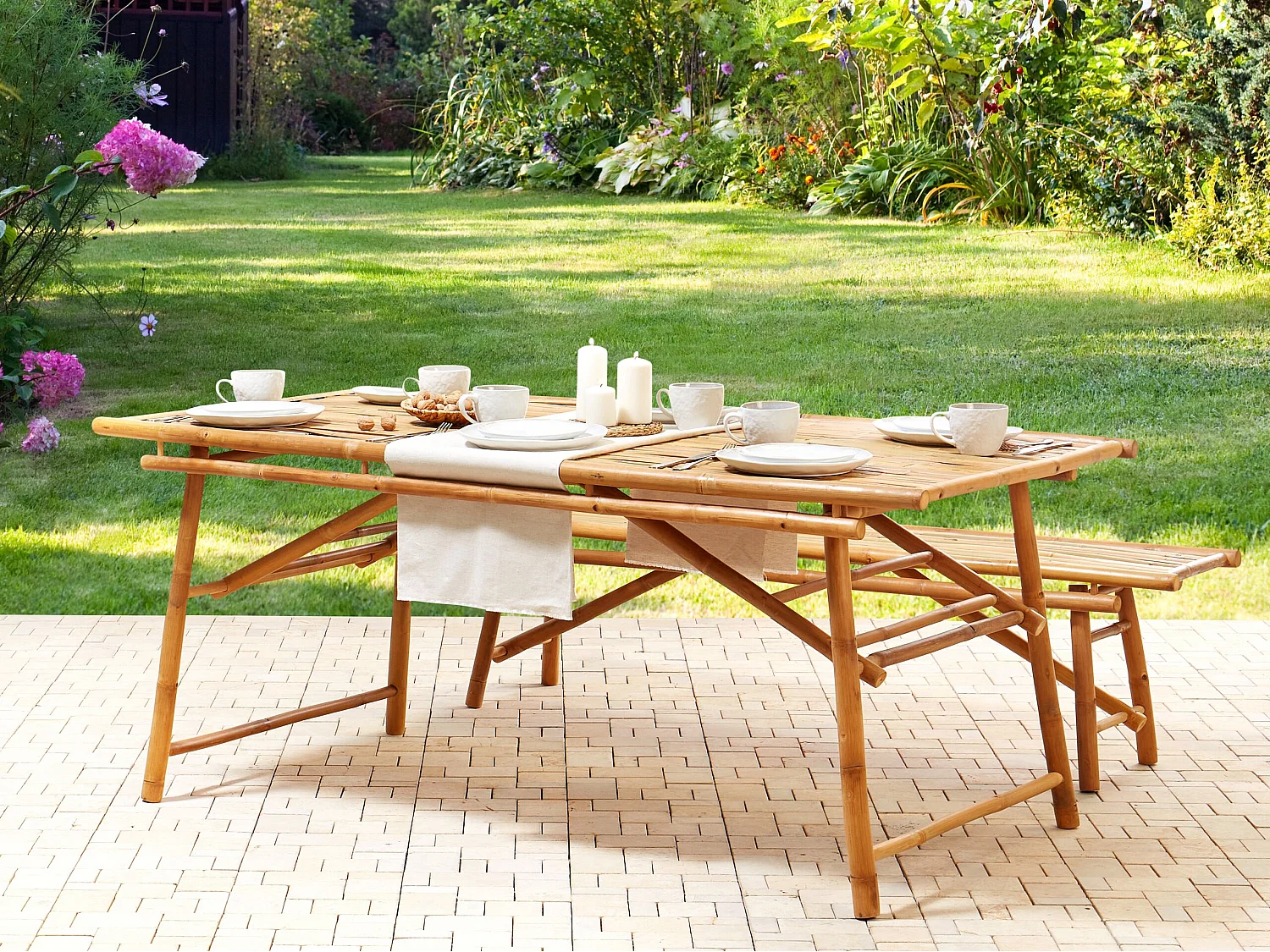 Table de salle à manger de jardin TINDARI 180 cm 90 cm Bambou Marron clair