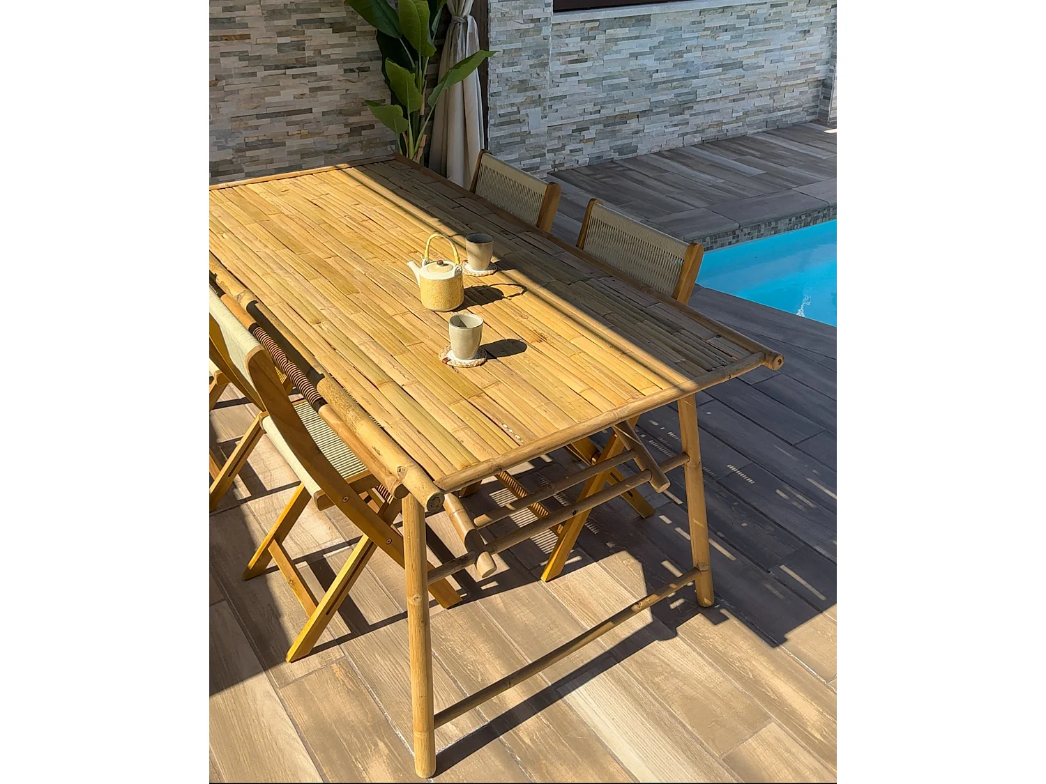 Tavolo da pranzo da giardino TINDARI 180 cm 90 cm Legno di bambù Marrone chiaro