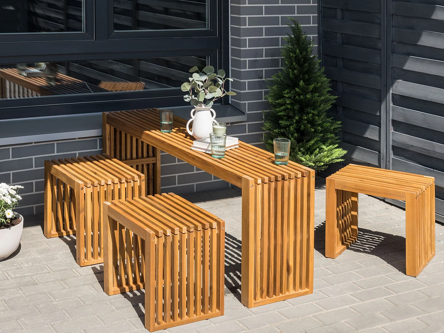 Outdoor Couchtisch BELLANO 150 cm 35 cm Akazienholz Braun