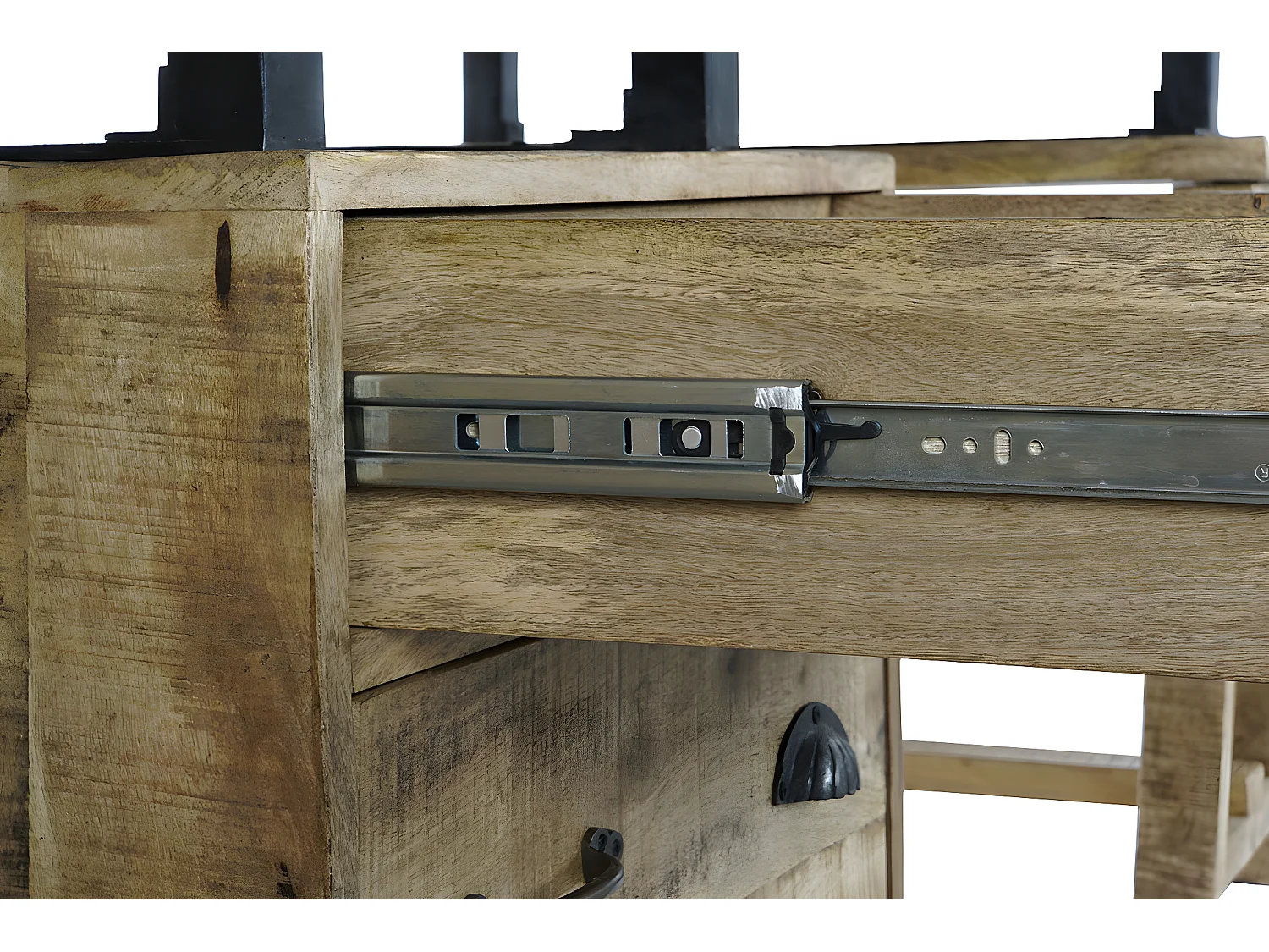 Meuble du bureau, table de bureau en bois de manguier coloris naturel et métal noir -  longueur 160 x profondeur 80 x Hauteur 75 cm