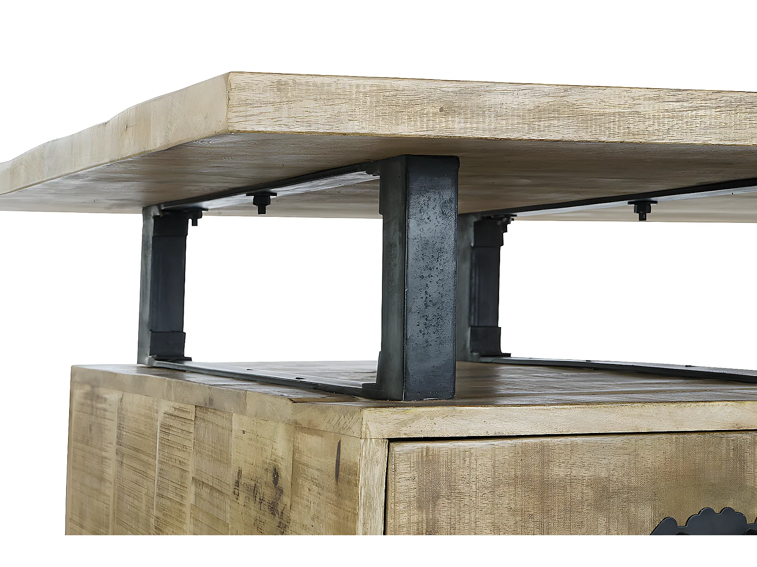 Meuble du bureau, table de bureau en bois de manguier coloris naturel et métal noir -  longueur 160 x profondeur 80 x Hauteur 75 cm