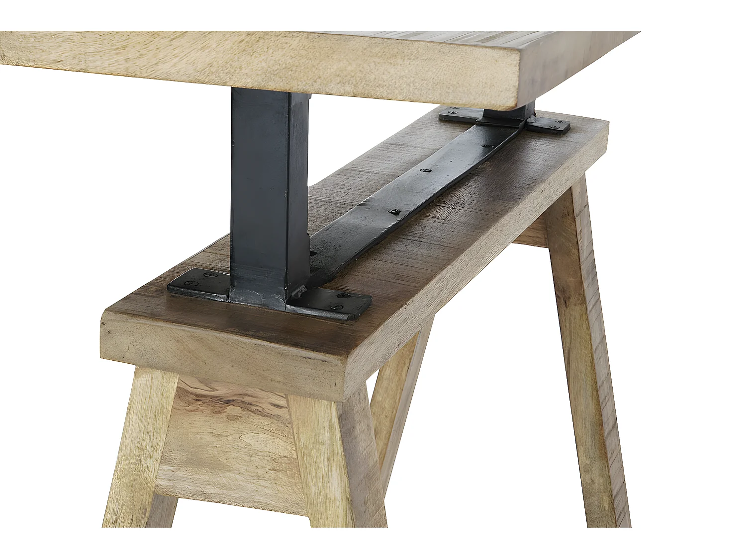 Meuble du bureau, table de bureau en bois de manguier coloris naturel et métal noir -  longueur 160 x profondeur 80 x Hauteur 75 cm