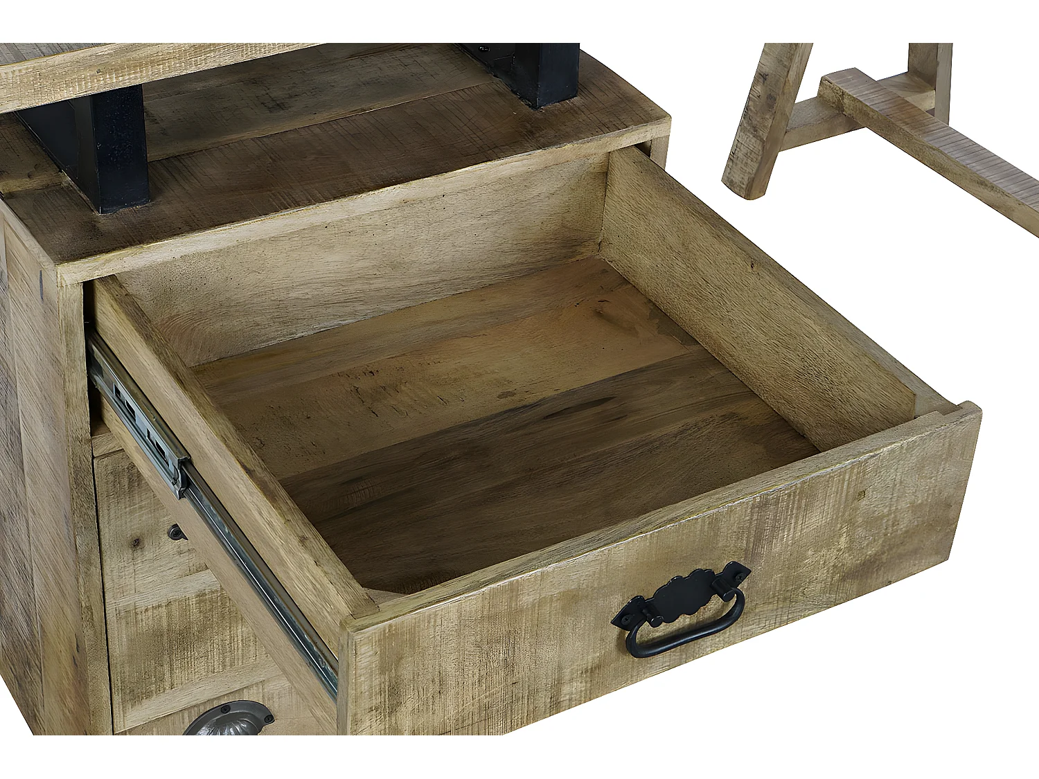 Meuble du bureau, table de bureau en bois de manguier coloris naturel et métal noir -  longueur 160 x profondeur 80 x Hauteur 75 cm