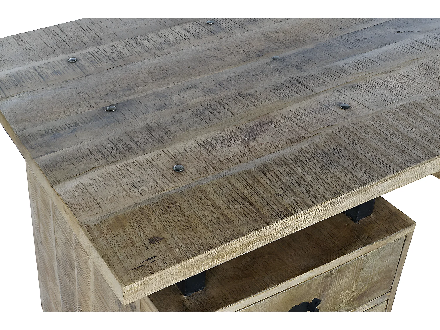 Meuble du bureau, table de bureau en bois de manguier coloris naturel et métal noir -  longueur 160 x profondeur 80 x Hauteur 75 cm