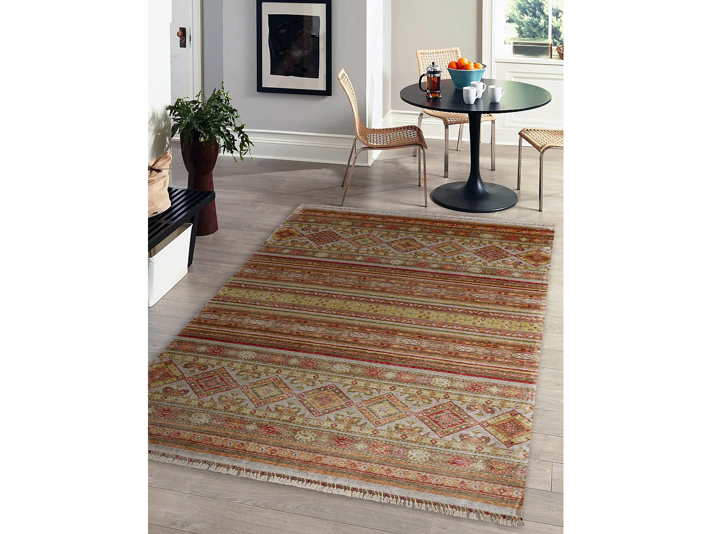 Dywan HERIZ A0986B Orientalny beż / bordo - z bambusowej przędzy, ek 200x290 cm