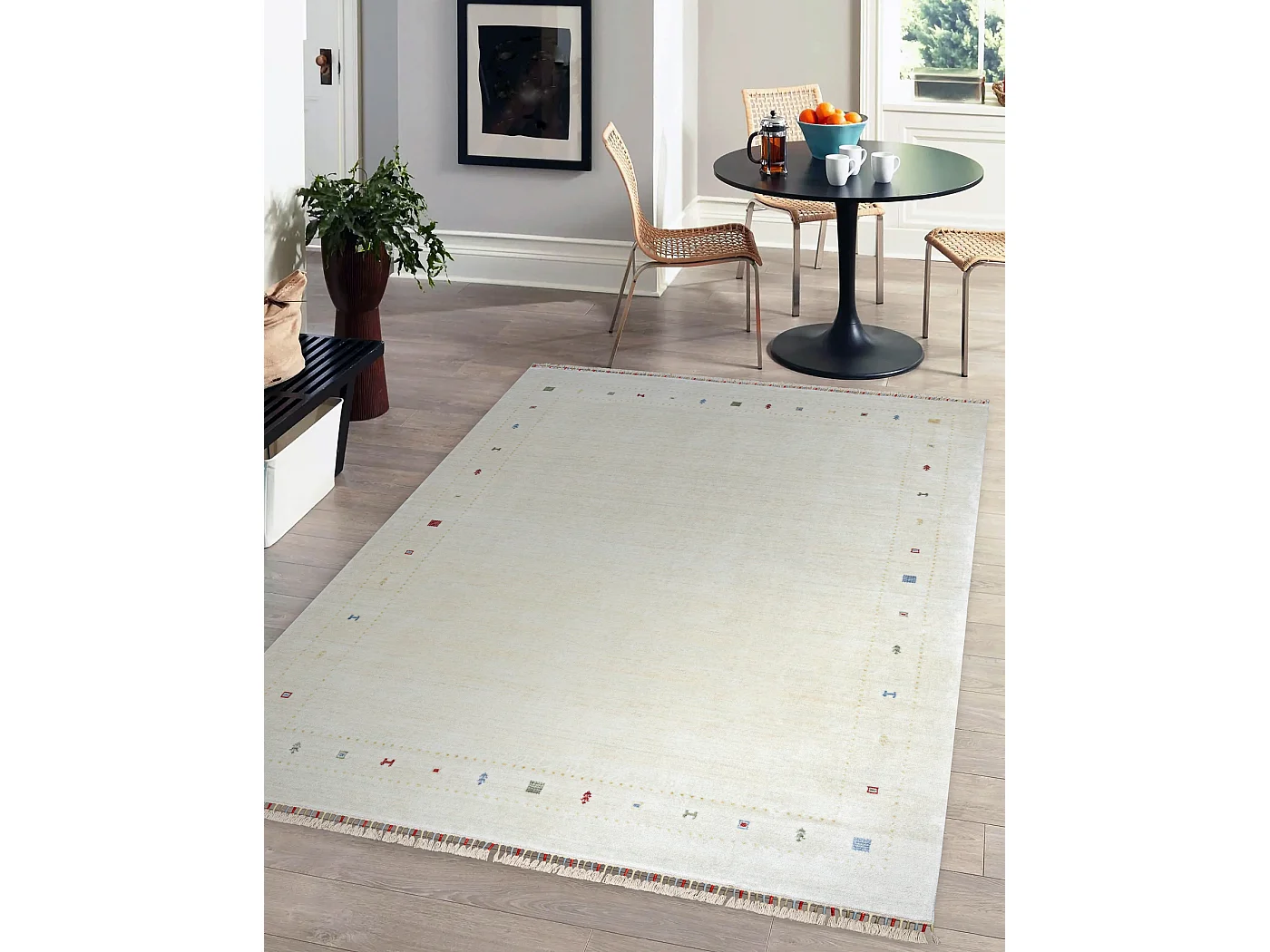 HERIZ A0987C Teppich Rahmen Sahne - Bambusgarn, exklusiv, stilvoll 200x290 cm