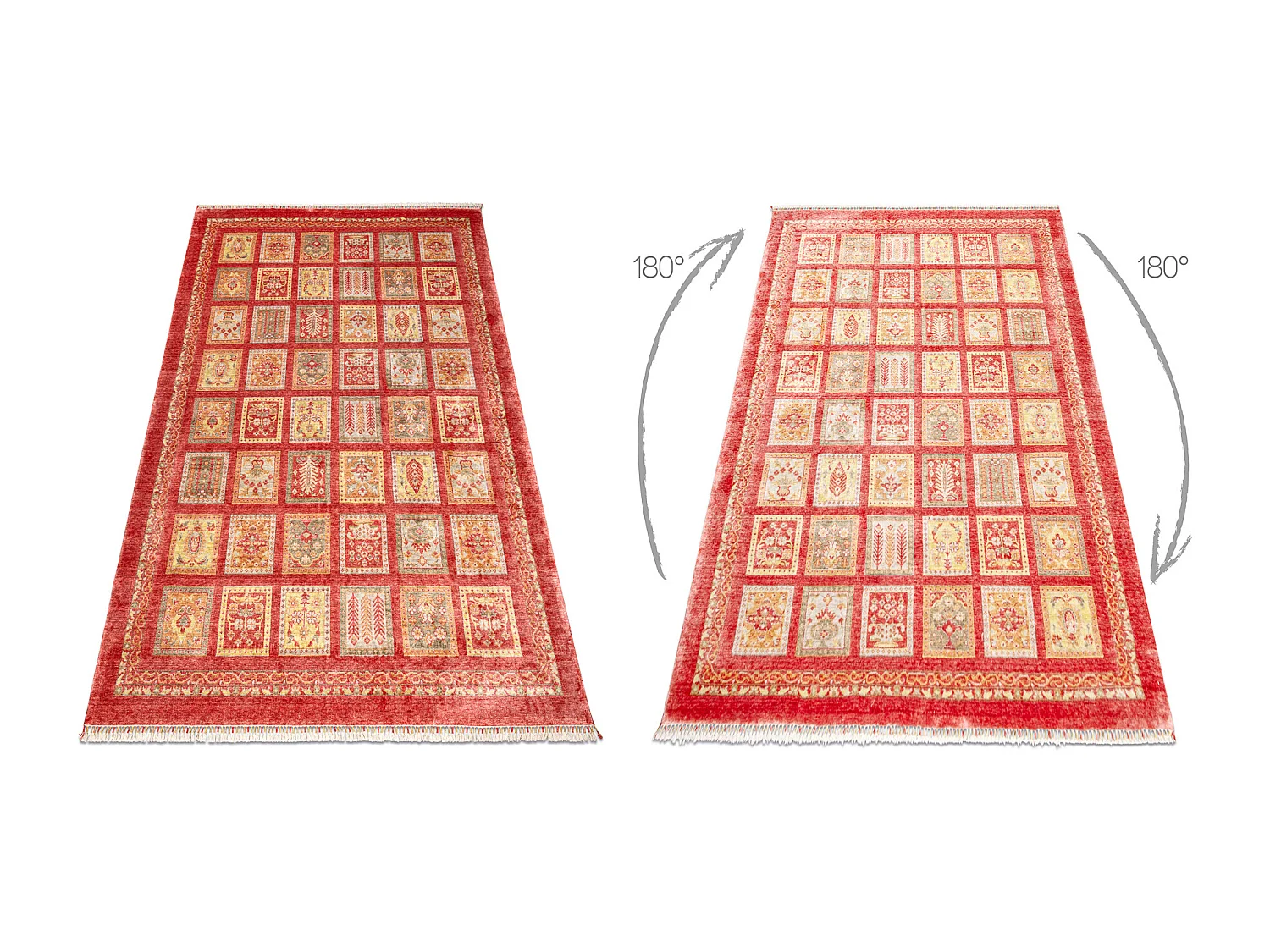 HERIZ A0985A tapijt Oriental, frame bordeauxrood - bamboe garen, exclu 200x290 cm