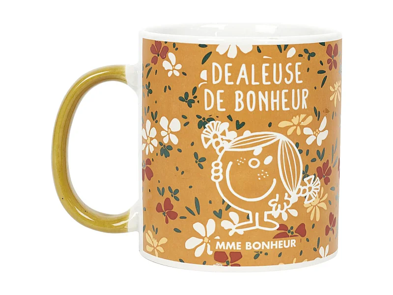Mug 30 cl motif floral MONSIEUR MADAME série MME BONHEUR jaune
