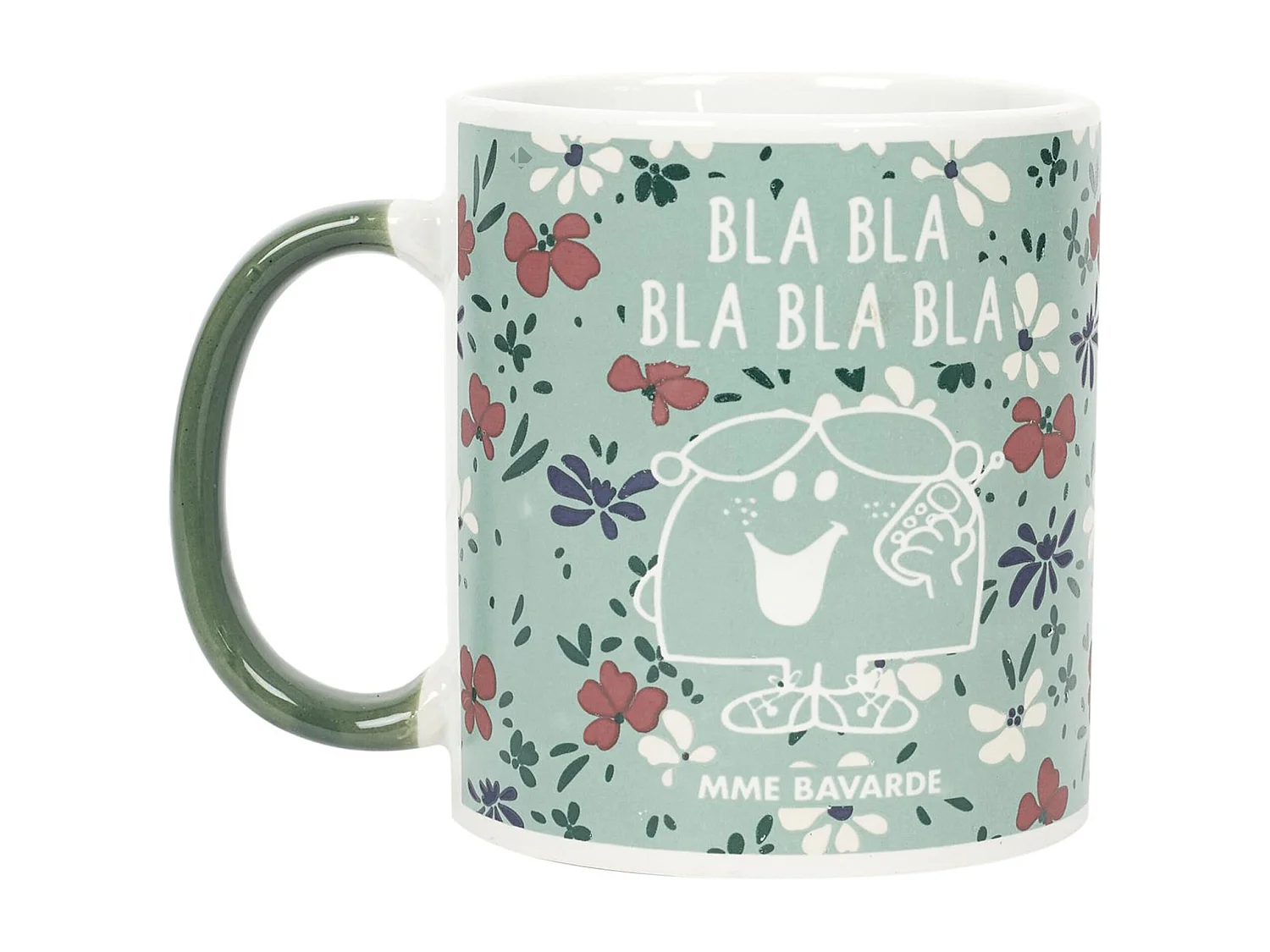 Mug 30 cl motif floral MONSIEUR MADAME série MME BAVARDE vert