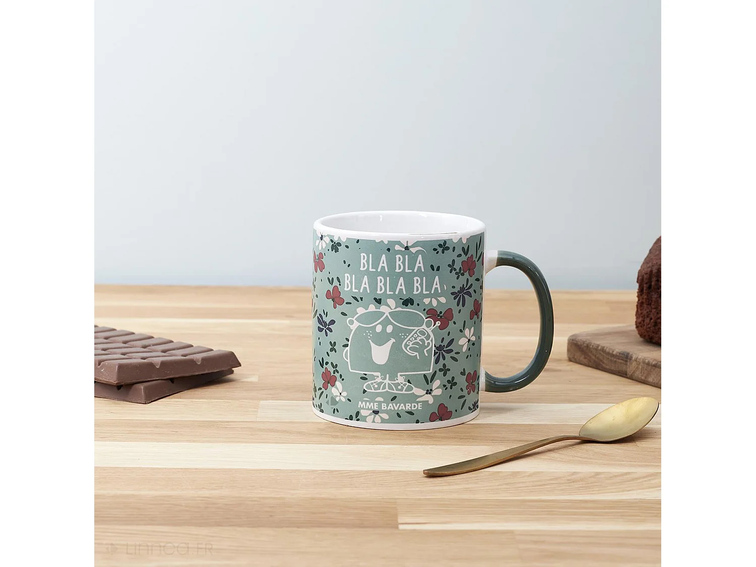 Mug 30 cl motif floral MONSIEUR MADAME série MME BAVARDE vert