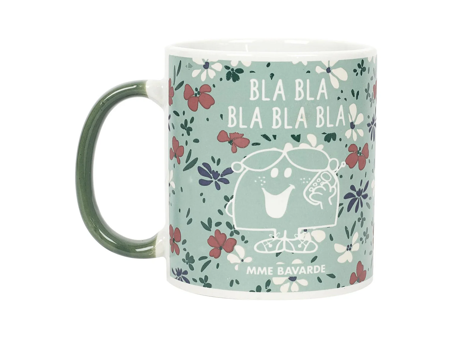Mug 30 cl motif floral MONSIEUR MADAME série MME BAVARDE vert
