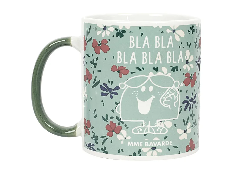 Mug 30 cl motif floral MONSIEUR MADAME série MME BAVARDE vert