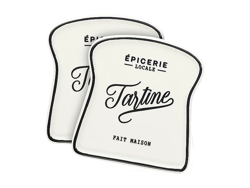 Lot de 2 assiettes creuses en céramique BROOKLYN blanc et noir