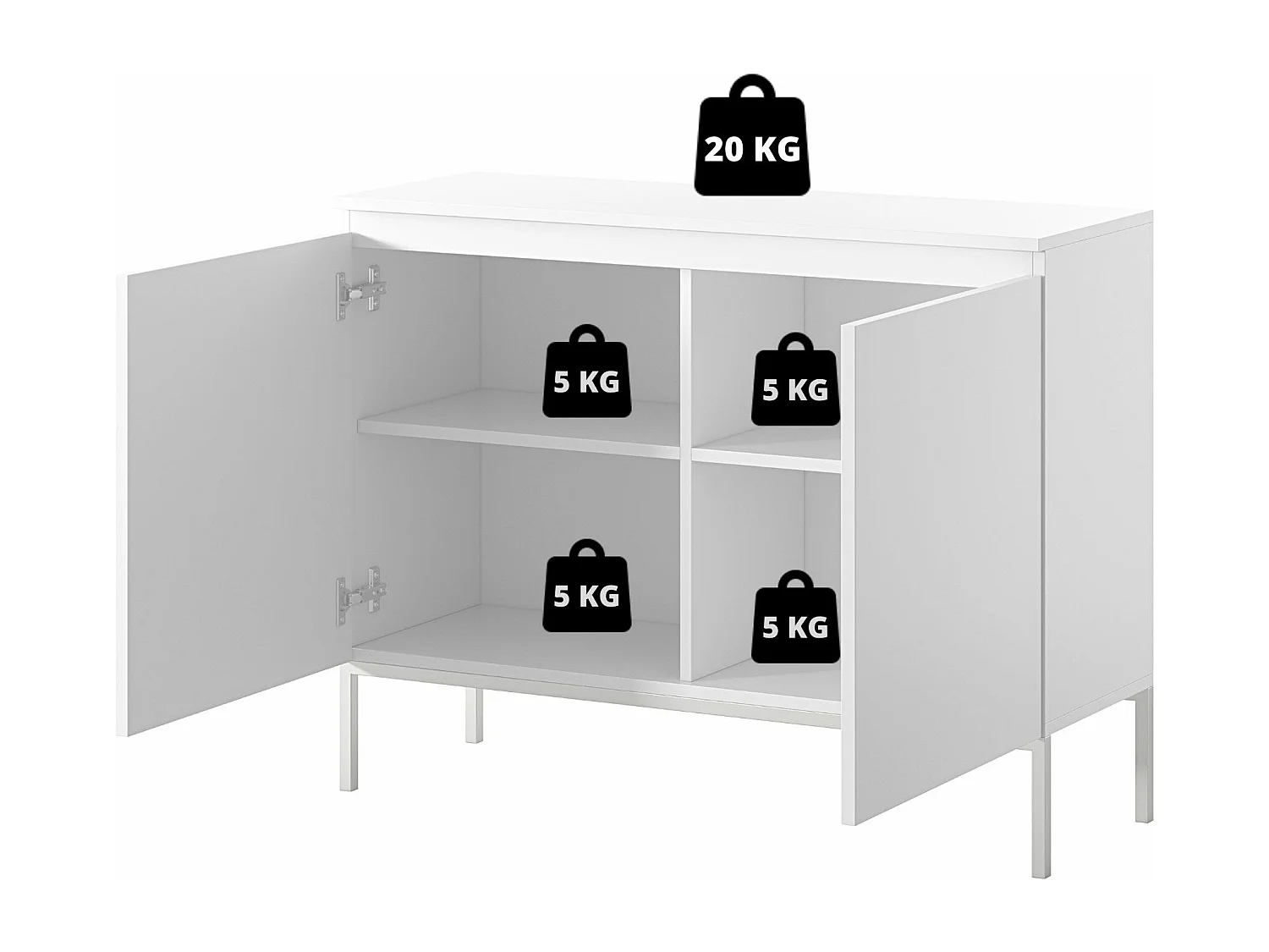 Commode à deux portes - 100 cm - noir avec pieds dorés - BEMMI