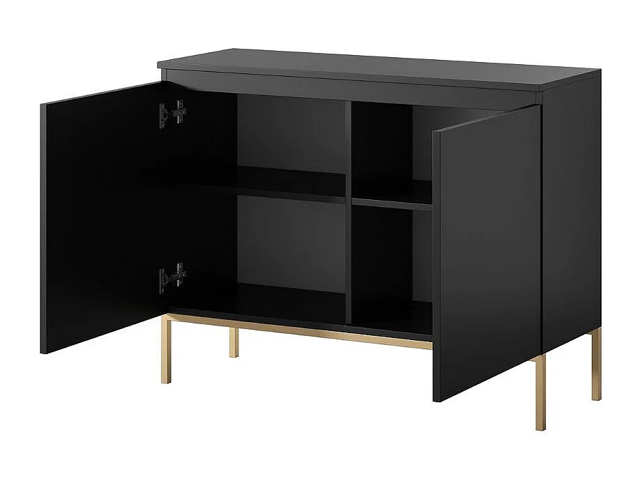 Commode à deux portes - 100 cm - noir avec pieds dorés - BEMMI