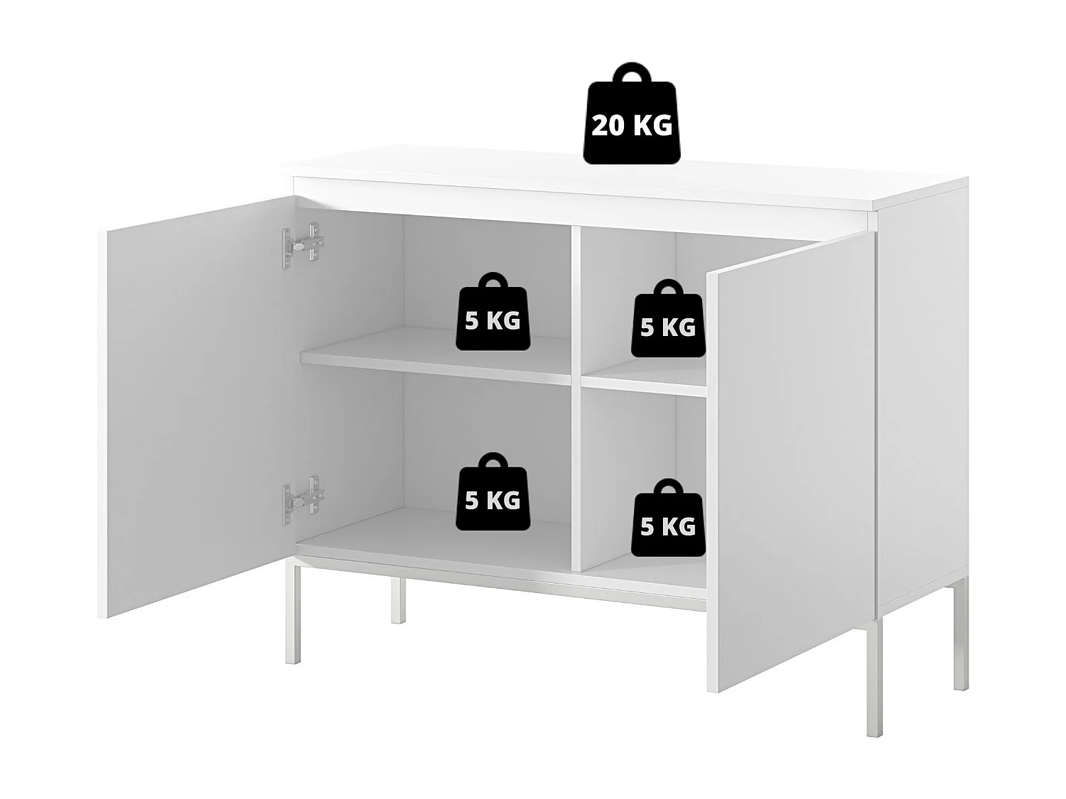 Commode à deux portes - 100 cm - noir avec pieds dorés - BEMMI