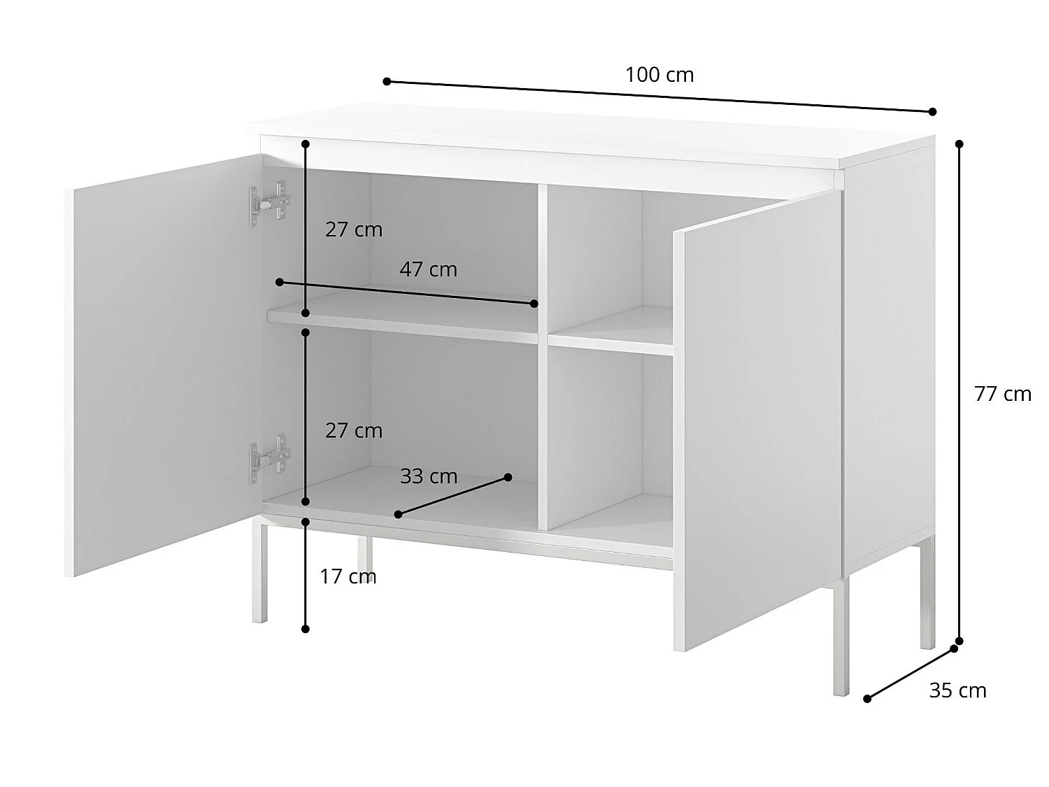 Sideboard 2-türig - schwarz mit goldenem Metallgestell - 100 cm - BEMMI
