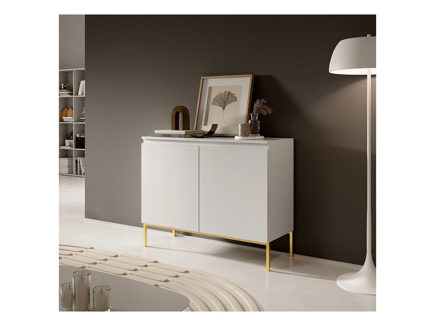 Sideboard 2-türig - weiß mit goldenem Metallgestell - 100 cm - BEMMI