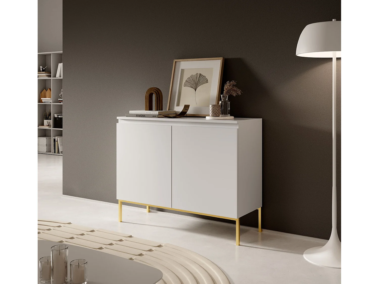 Tweedeurs ladekast - 100 cm - wit met gouden poten - BEMMI