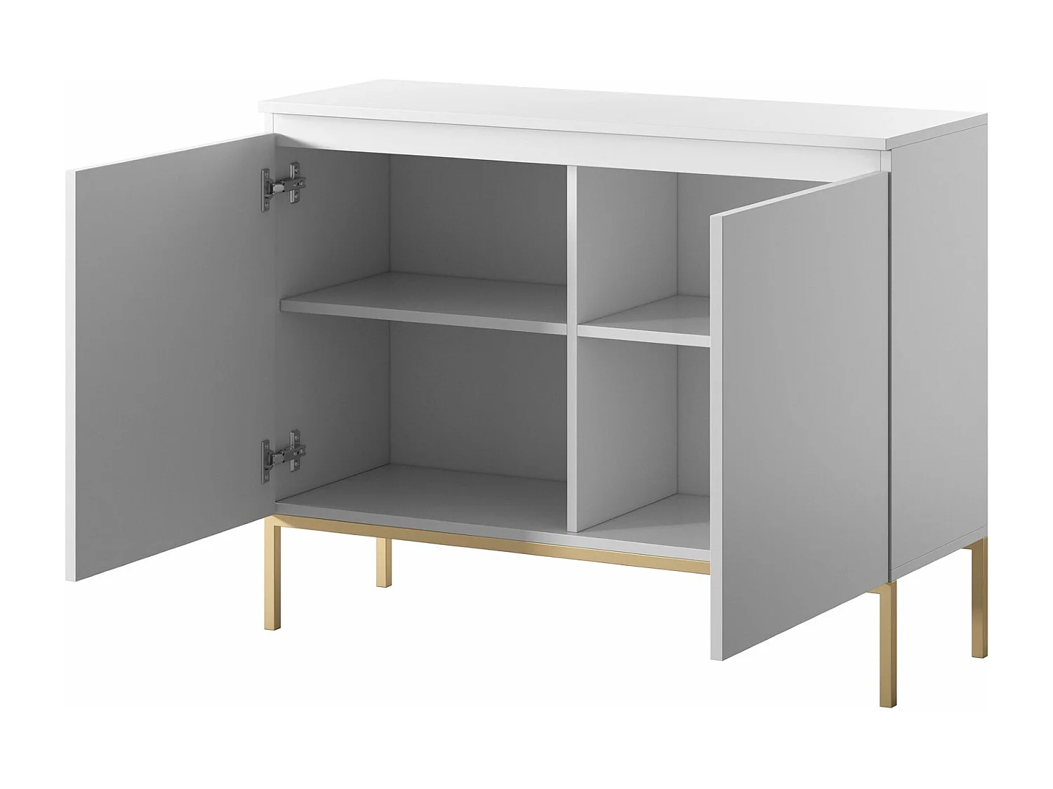 Tweedeurs ladekast - 100 cm - wit met gouden poten - BEMMI