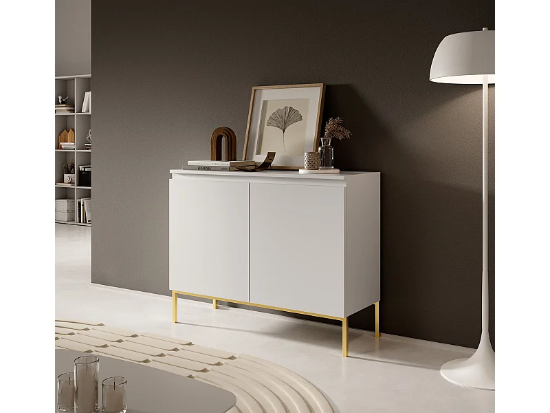 Commode à deux portes - 100 cm - blanc avec pieds dorés - BEMMI