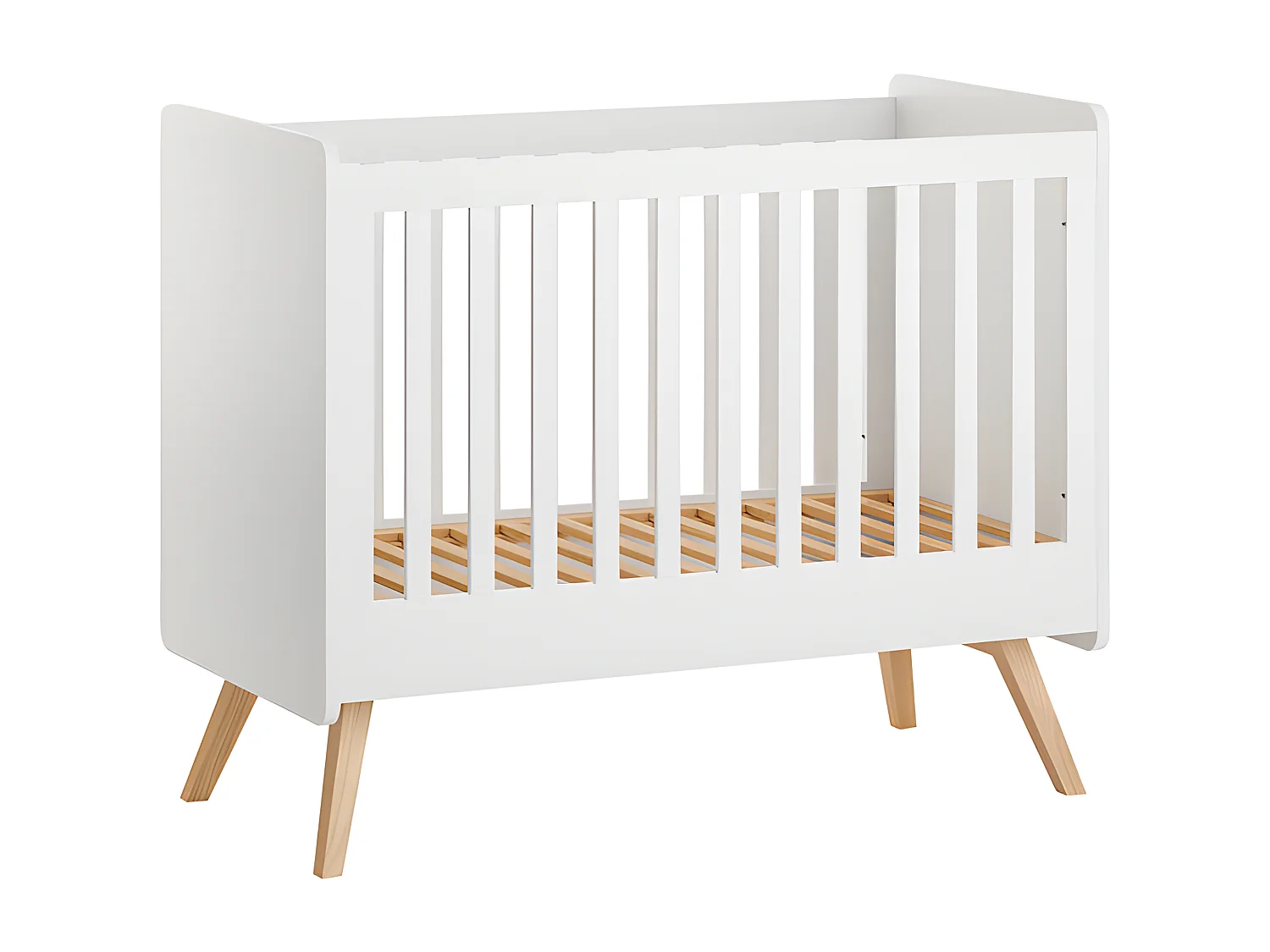 Lit bébé 60x120 sommier inclus Vintage Blanc et Bois