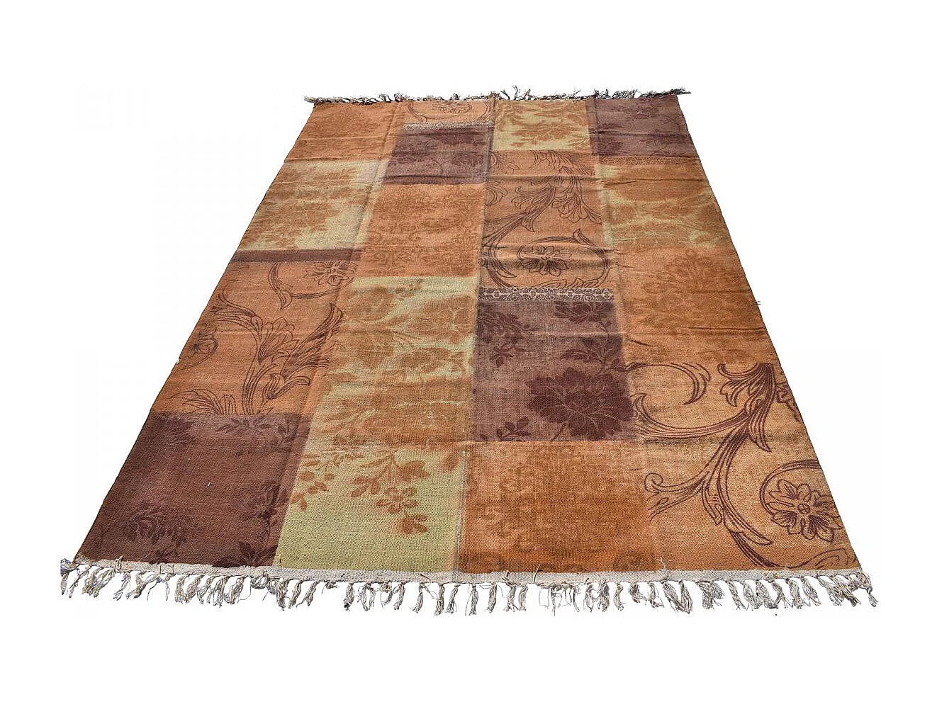 Tapis kilim 140x190 rectangle fait main en coton or motif ethnique