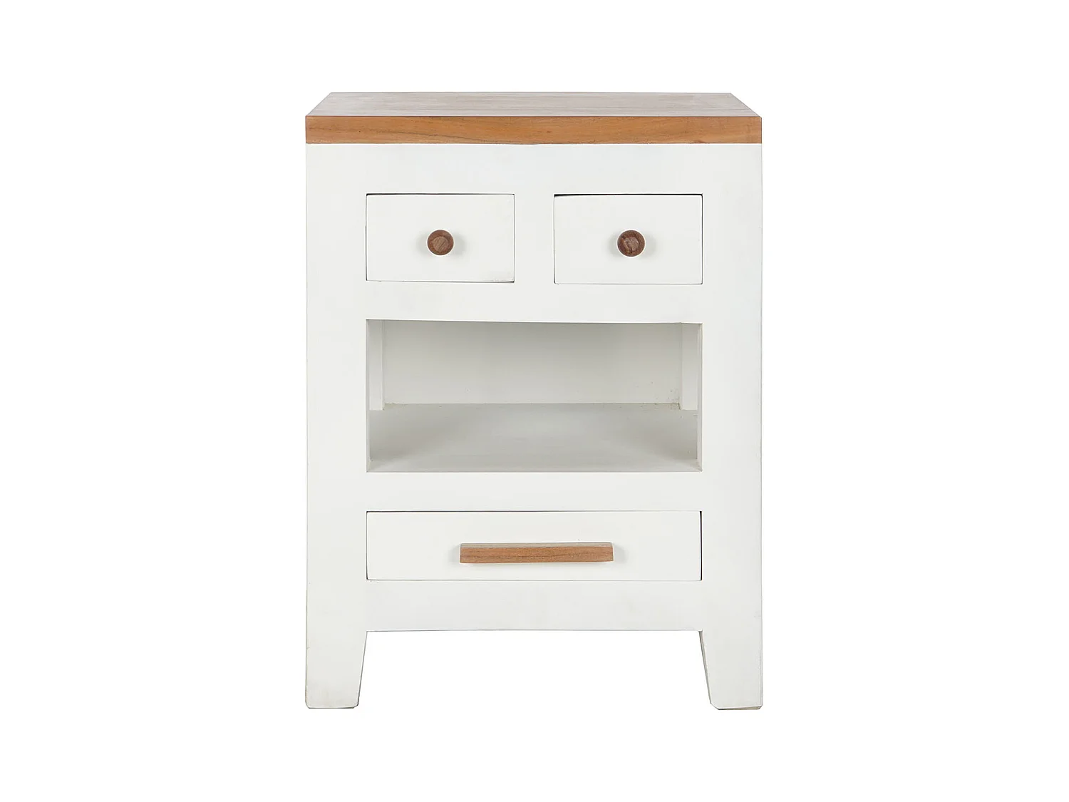 Table de nuit, table de chevet avec 3 tiroirs en bois coloris blanc, naturel - longueur 45 x profondeur 40 x Hauteur 60 cm
