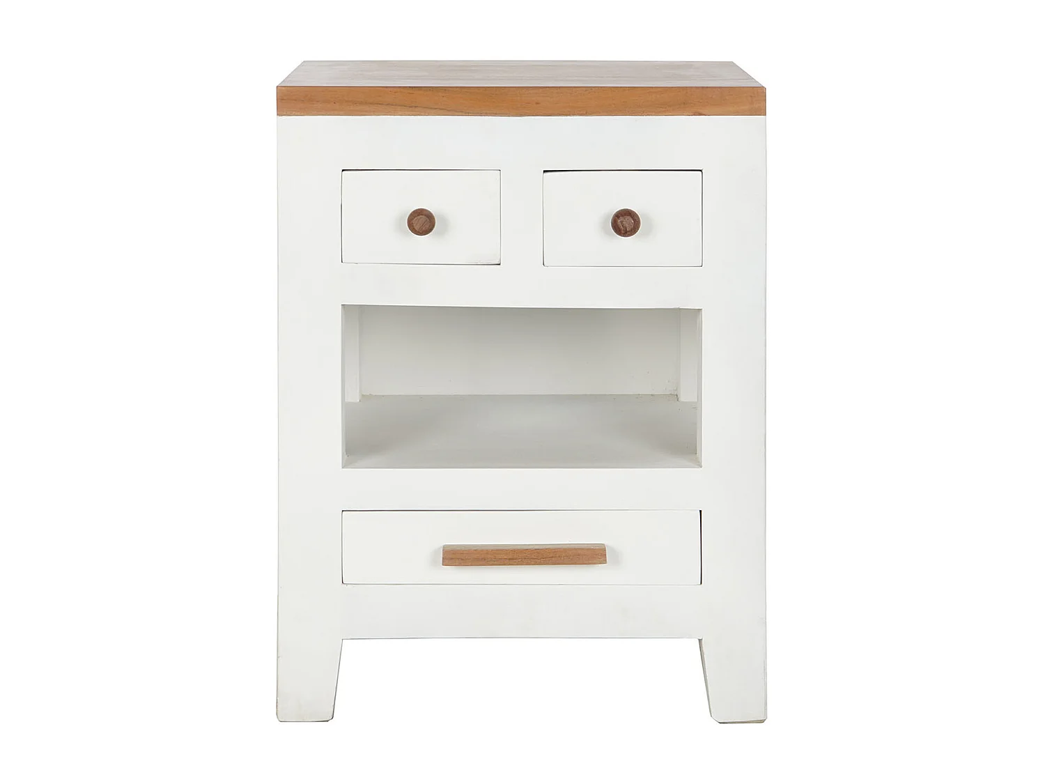 Table de nuit, table de chevet avec 3 tiroirs en bois coloris blanc, naturel - longueur 45 x profondeur 40 x Hauteur 60 cm