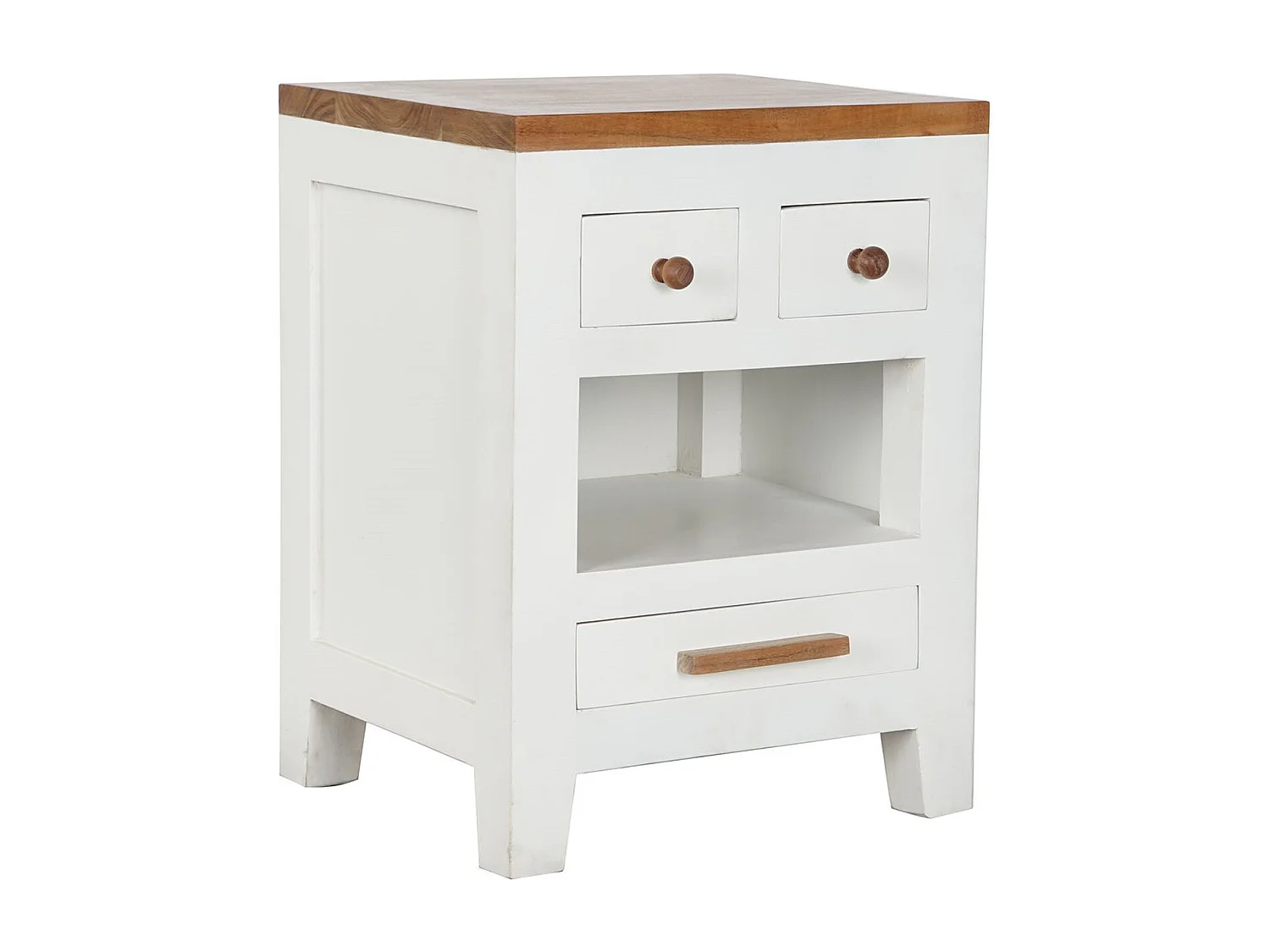 Table de nuit, table de chevet avec 3 tiroirs en bois coloris blanc, naturel - longueur 45 x profondeur 40 x Hauteur 60 cm