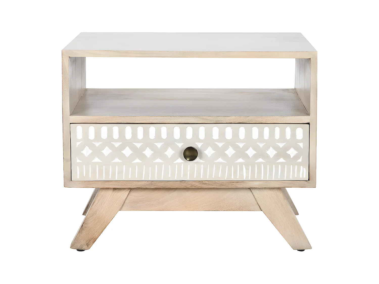 Table de nuit, table de chevet en bois coloris blanc, naturel - longueur 55 x profondeur 35 x Hauteur 45 cm