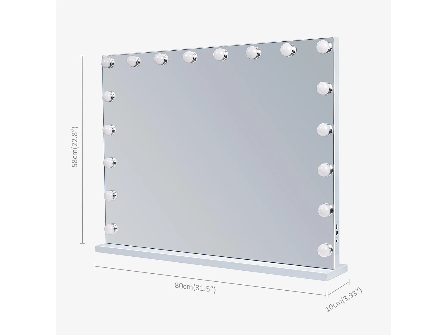 Miroir de maquillage hollywood coiffeuse mural avec lumière 80x58cm - Bluetooth