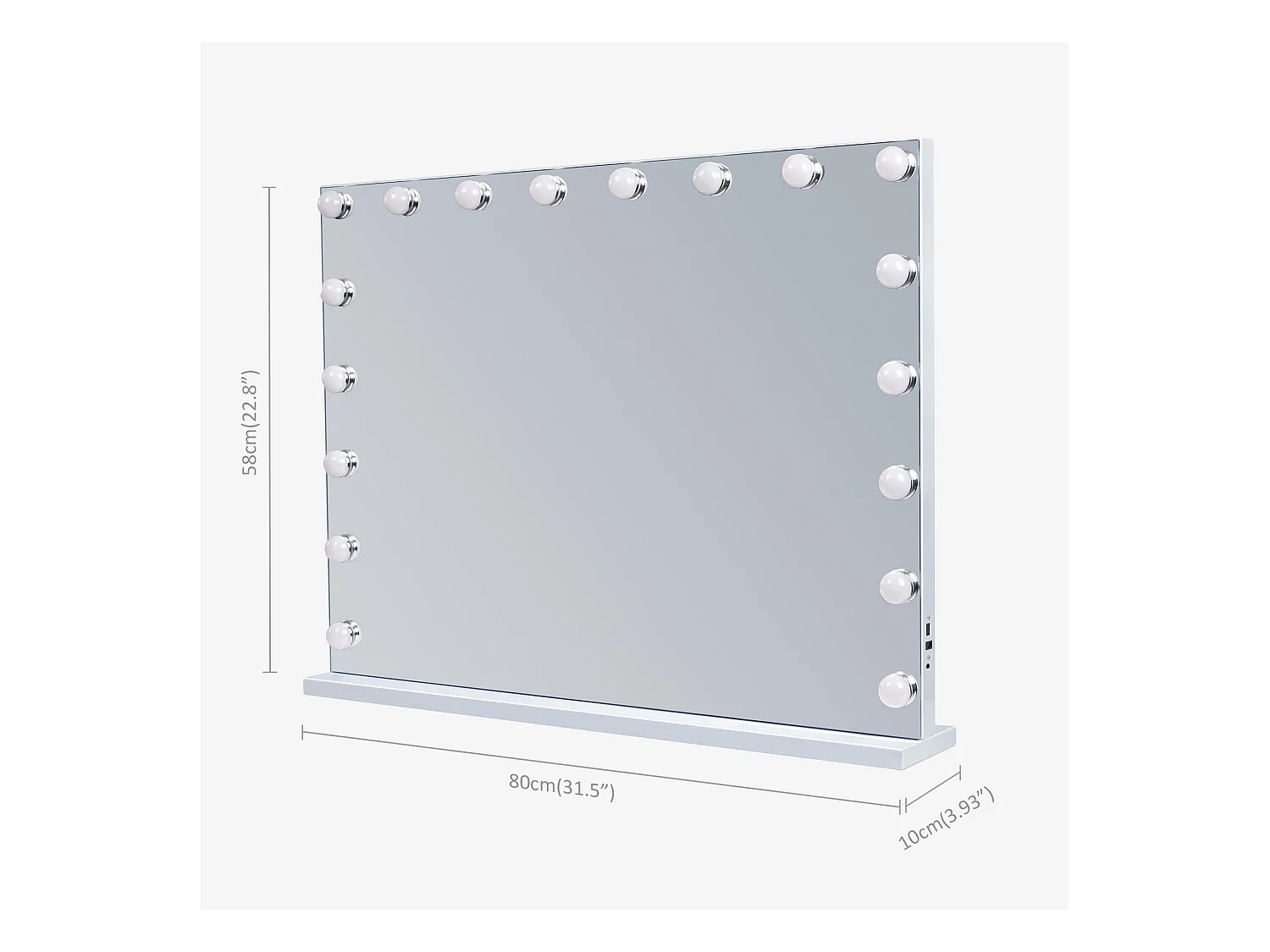 Espejo de maquillaje estilo Hollywood para tocador de pared con luz 80x58 cm - Bluetooth