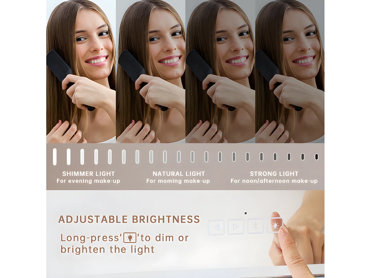 Espejo de maquillaje estilo Hollywood para tocador de pared con luz 80x58 cm - Bluetooth