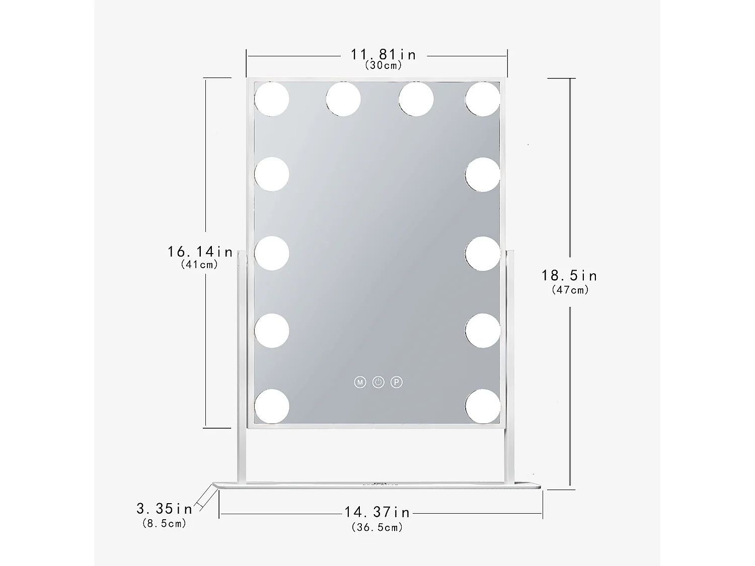 Hollywood make-up spiegel met muurmontage en verlichting 30x41cm