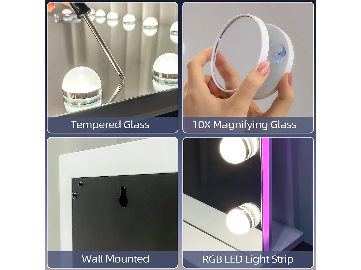 Hollywood make-up spiegel muurmonteren met licht 80x58cm - RGB LED-strook