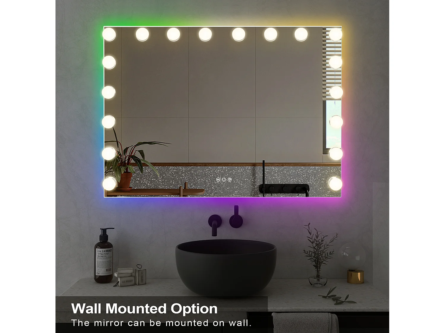 Hollywood make-up spiegel muurmonteren met licht 80x58cm - RGB LED-strook