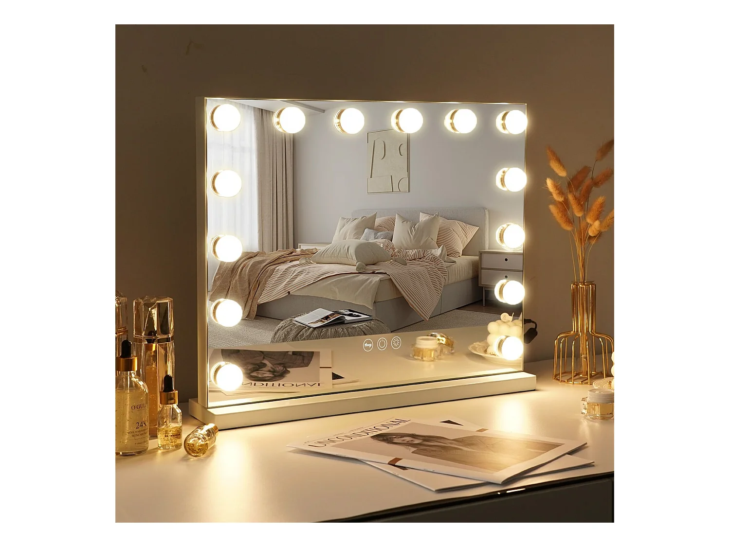 Miroir de maquillage hollywood coiffeuse mural avec lumière 50x40cm